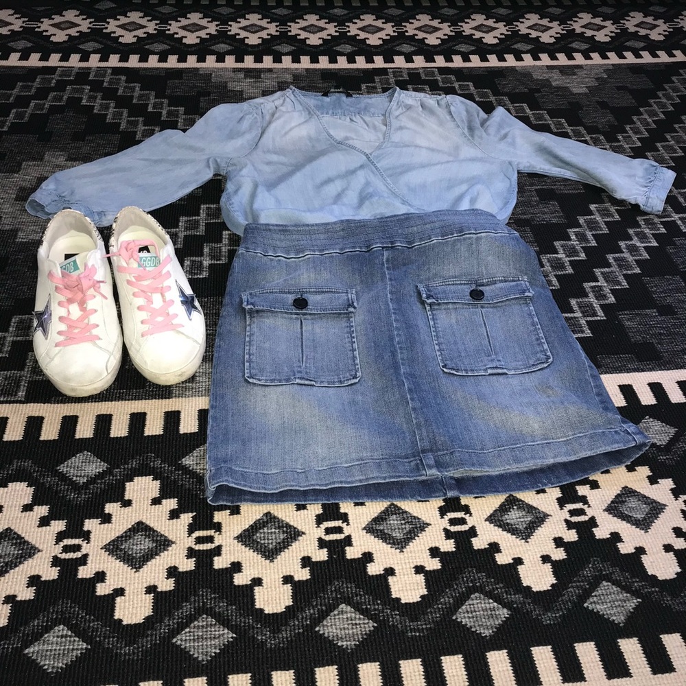 Loft denim skirt. Denim wrap shirt